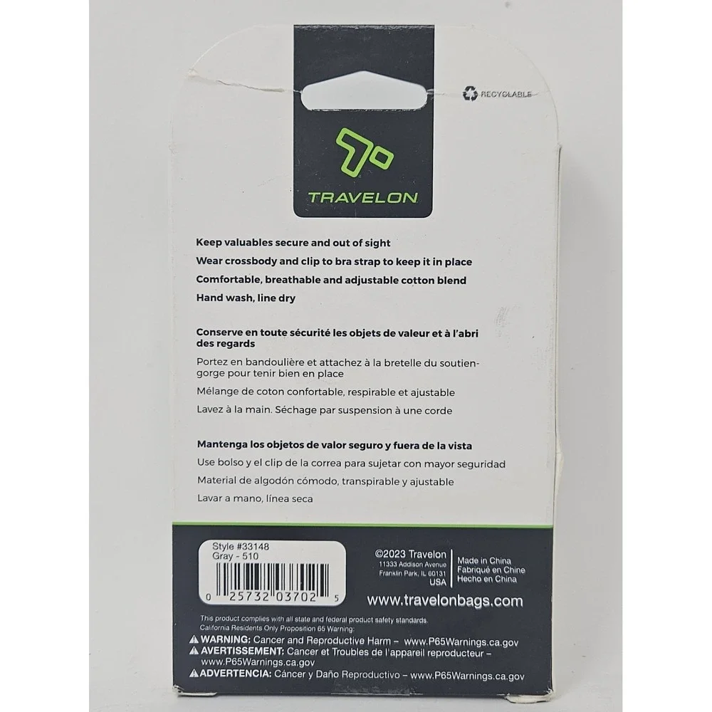Travelon Travel Undergarment Crossbody Pouch Safety Security Womens One Size NEW